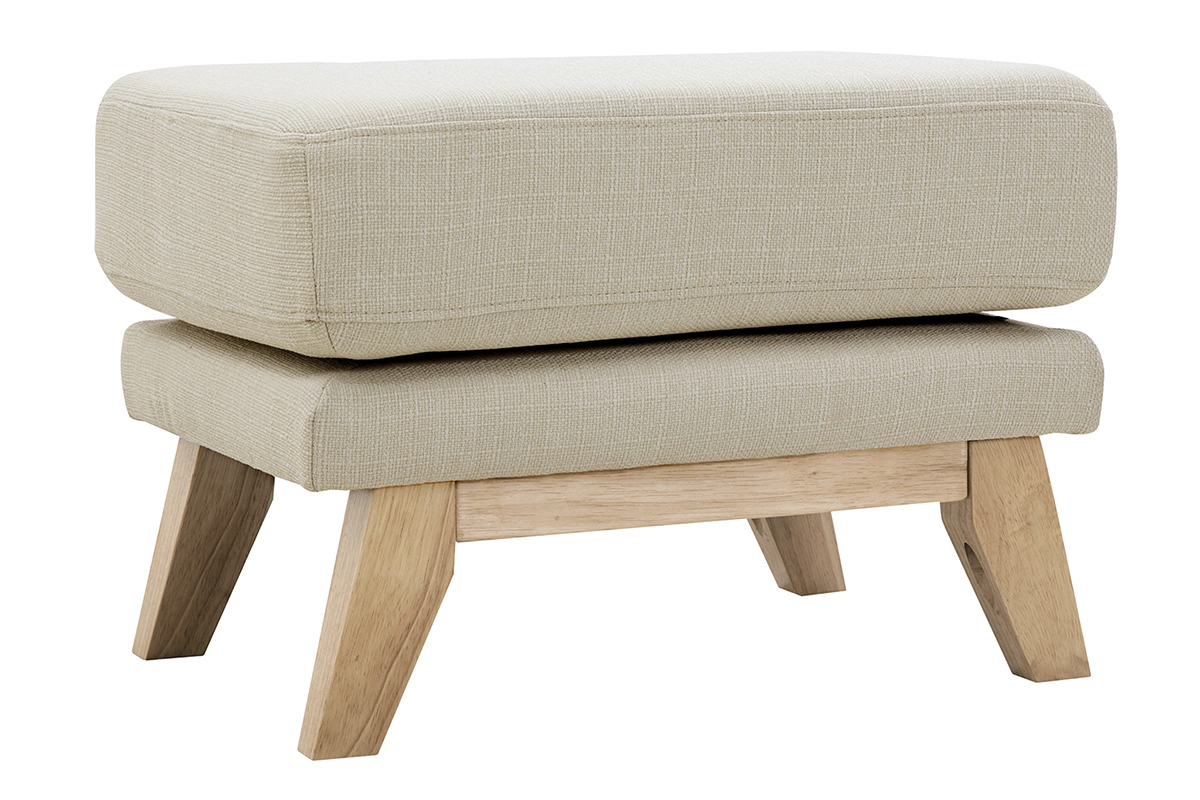 Pouf repose-pieds d�houssable scandinave en tissu beige et bois clair OSLO