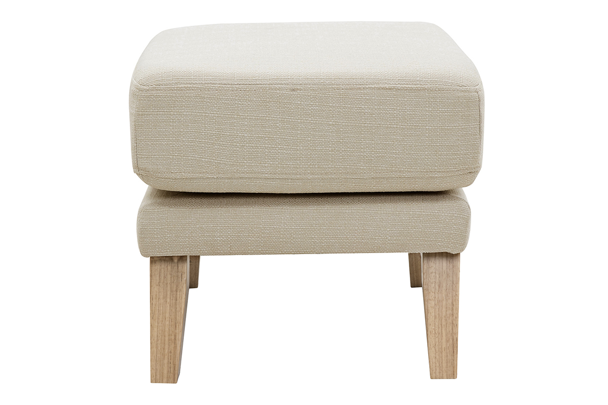 Pouf repose-pieds d�houssable scandinave en tissu beige et bois clair OSLO