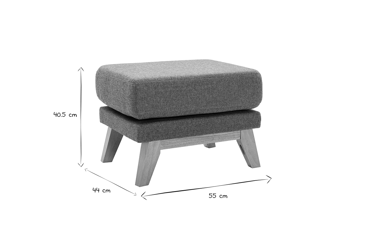 Pouf repose-pieds d�houssable scandinave en tissu vert de gris et bois clair OSLO