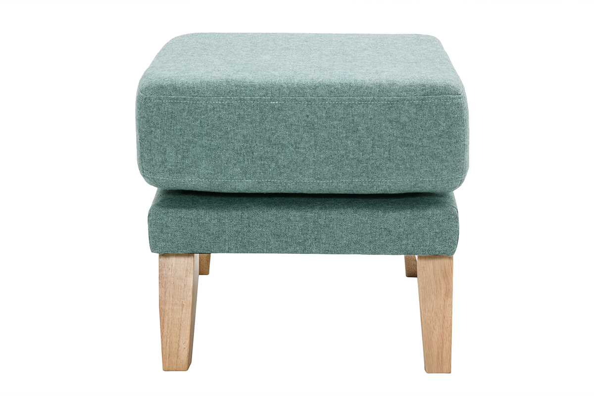 Pouf repose-pieds d�houssable scandinave en tissu vert de gris et bois clair OSLO