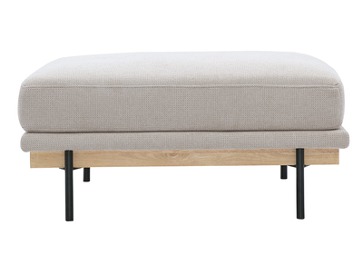 Pouf repose pieds en tissu chenille beige et m&eacute;tal noir TODD