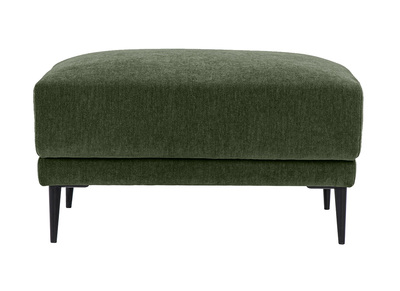 Pouf repose pieds en tissu effet velours vert kaki et m&eacute;tal noir JERRY