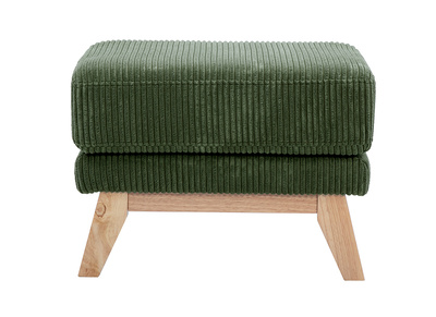 Pouf repose-pieds scandinave en tissu velours c&ocirc;tel&eacute; vert kaki et bois clair OSLO