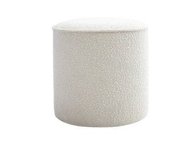 Pouf rond en tissu effet laine boucl&eacute;e blanc D40 cm PAUL