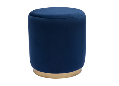 Pouf rond en velours bleu marine et m&eacute;tal dor&eacute; D40 cm AMAYA