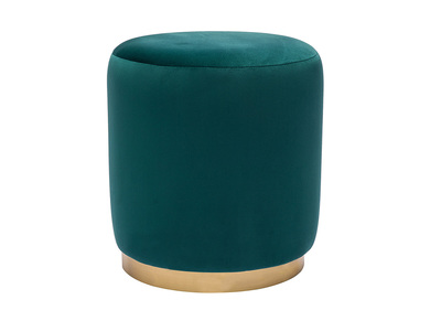 Pouf rond en velours bleu p&eacute;trole et m&eacute;tal dor&eacute; D40 cm AMAYA