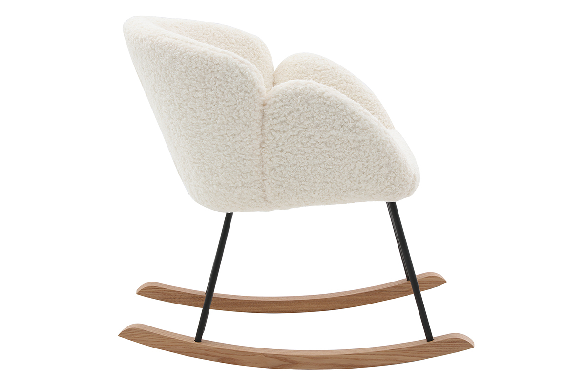 Rocking chair en tissu effet peau de mouton blanc, m�tal noir et bois clair RHAPSODY