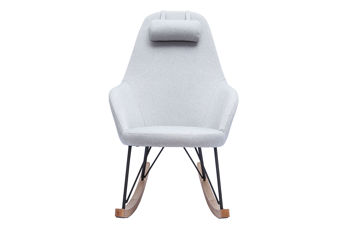 Rocking chair scandinave en tissu gris, m�tal noir et bois clair JHENE