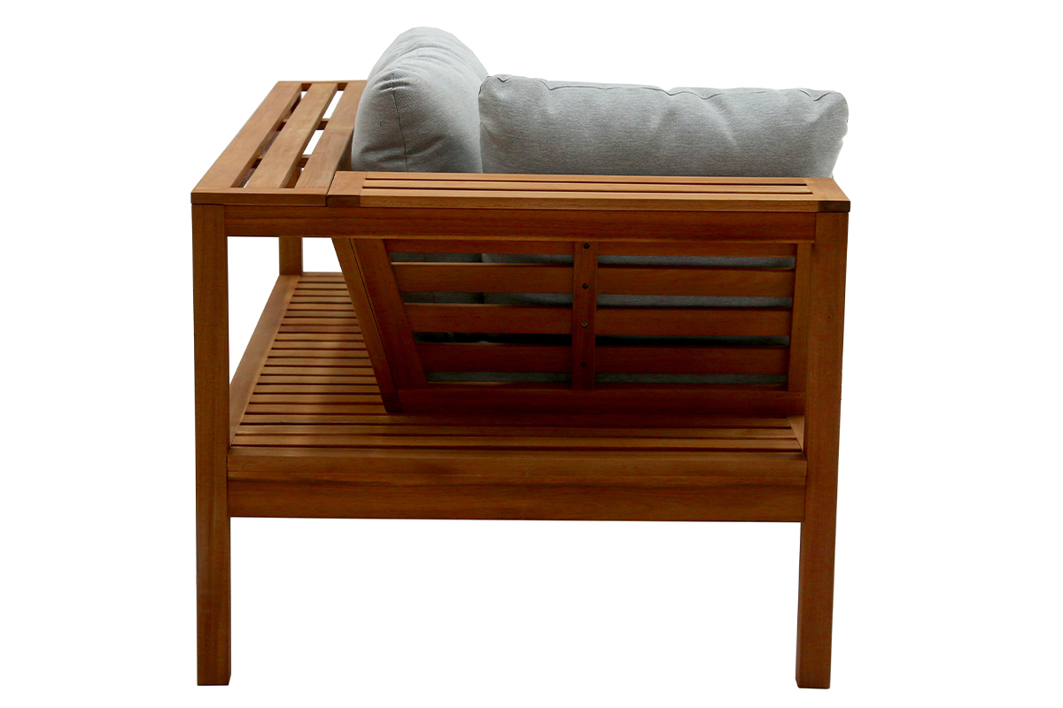 Salon de jardin d'angle en bois massif avec coussins d�houssables gris chin� BELIZE