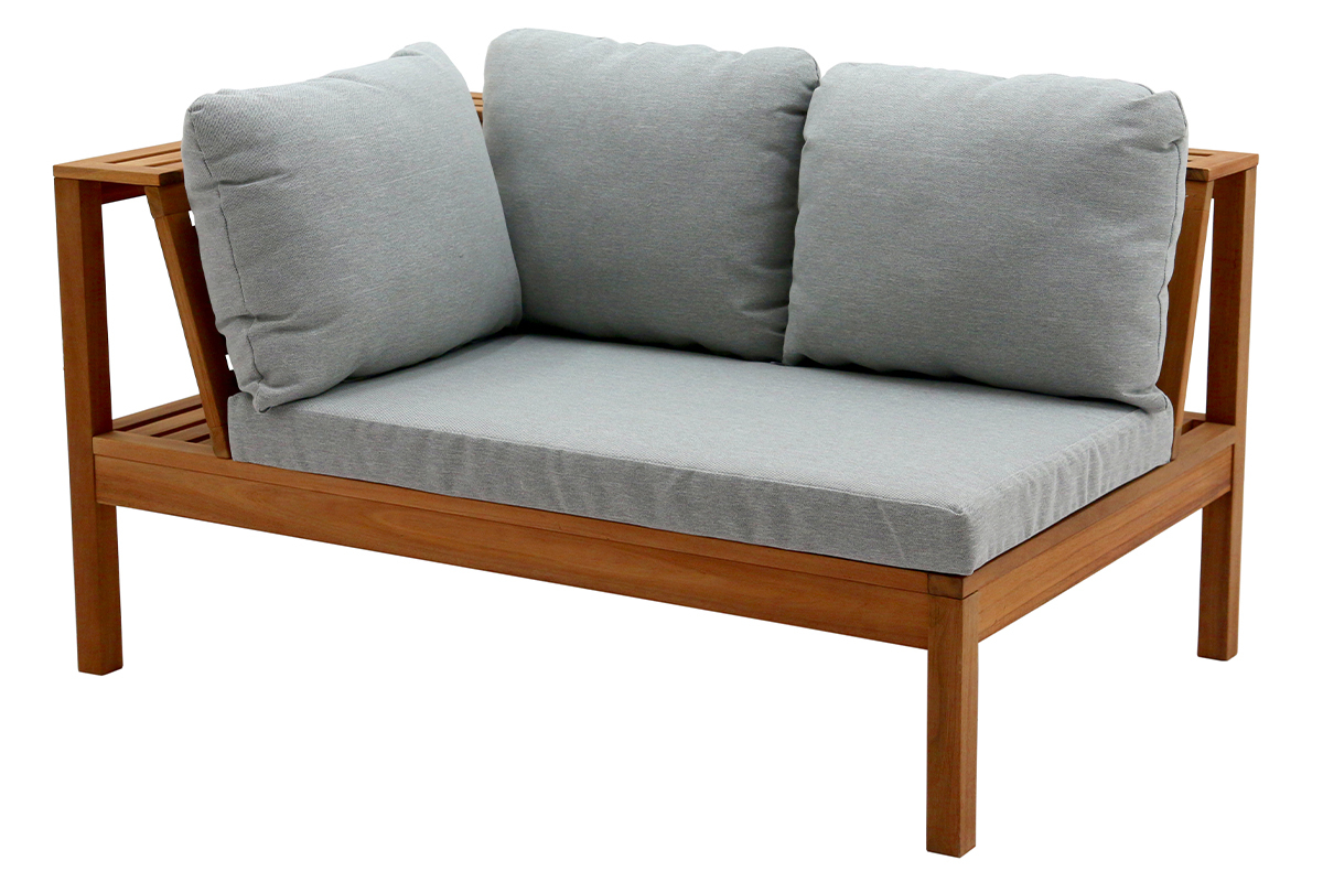 Salon de jardin d'angle en bois massif avec coussins d�houssables gris chin� BELIZE