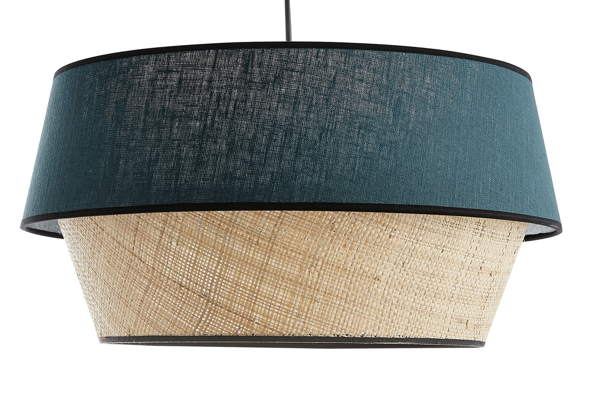 Suspension design bi-mati�re en lin bleu et rabane naturelle D45 cm SENSA