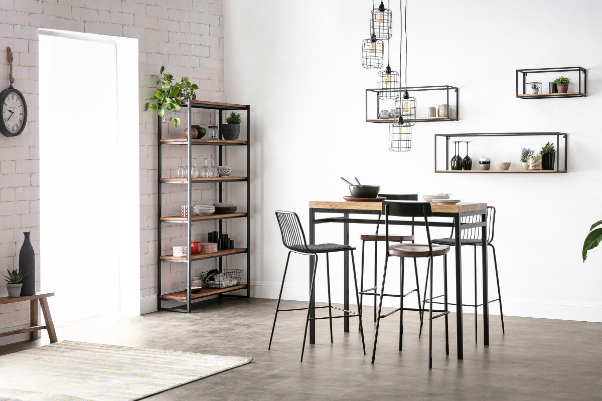 Suspension industrielle 5 lampes �tag�es en m�tal patin� effet vieilli L30 cm LOFT