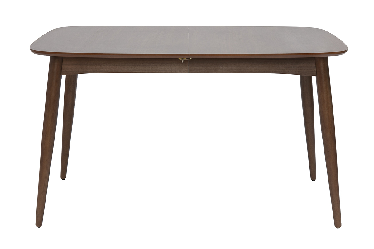 Table � manger extensible NORDECO en noyer, vue de face, longueur de 130 � 190 cm.