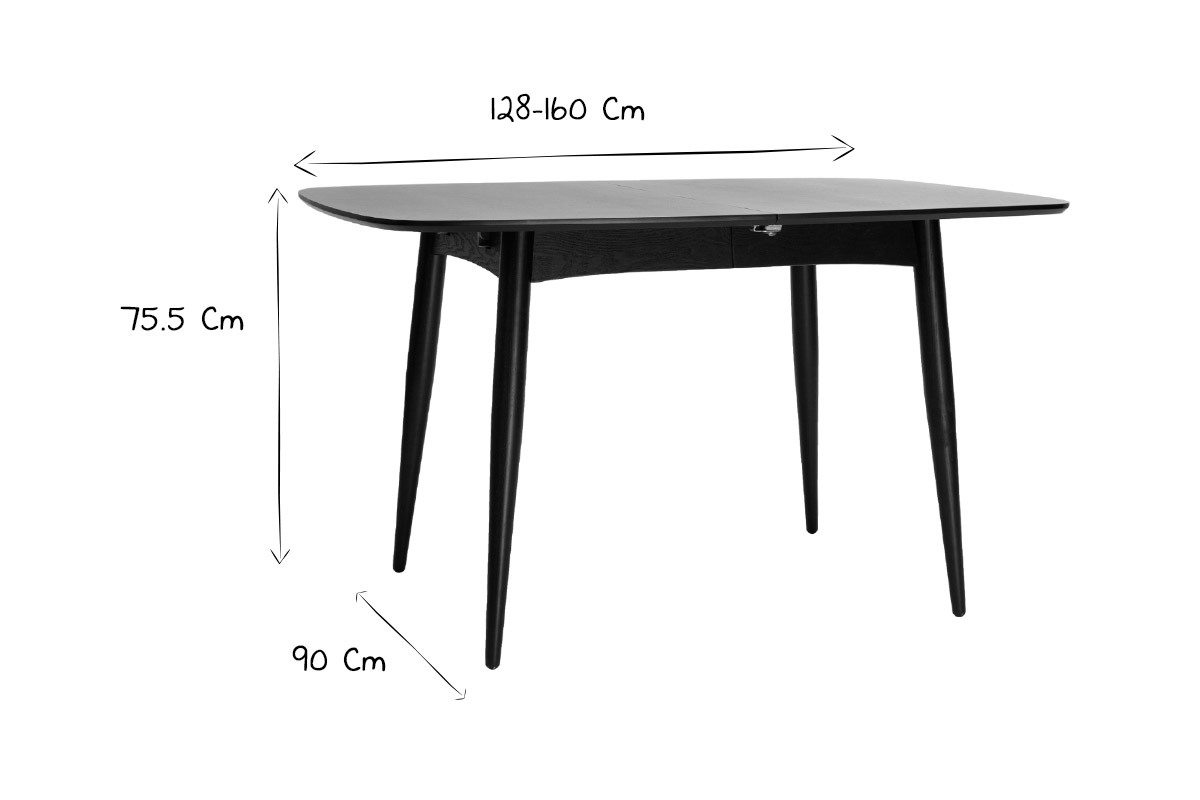 Table � manger extensible rectangulaire en bois noir L130-160 cm NORDECO