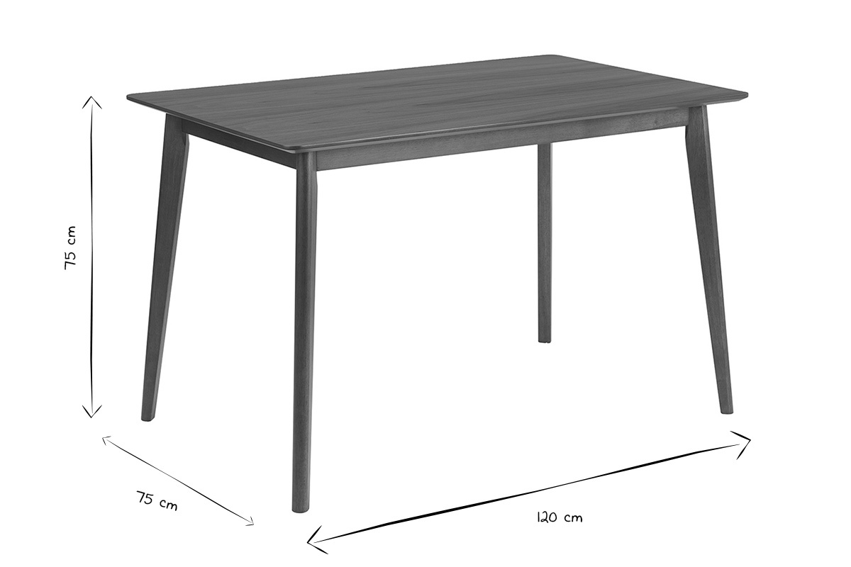 Dimensions de la table � manger ELION, L120 cm x P75 cm x H75 cm, en noir et blanc.