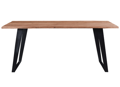 Table &agrave; manger rectangulaire en bois massif et m&eacute;tal noir L175 cm KORA