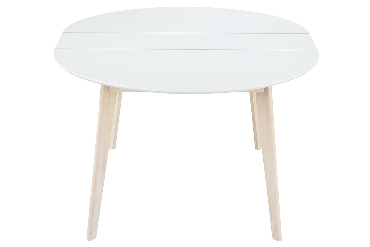 Table � manger scandinave ronde extensible blanc et bois L120-150 cm LEENA