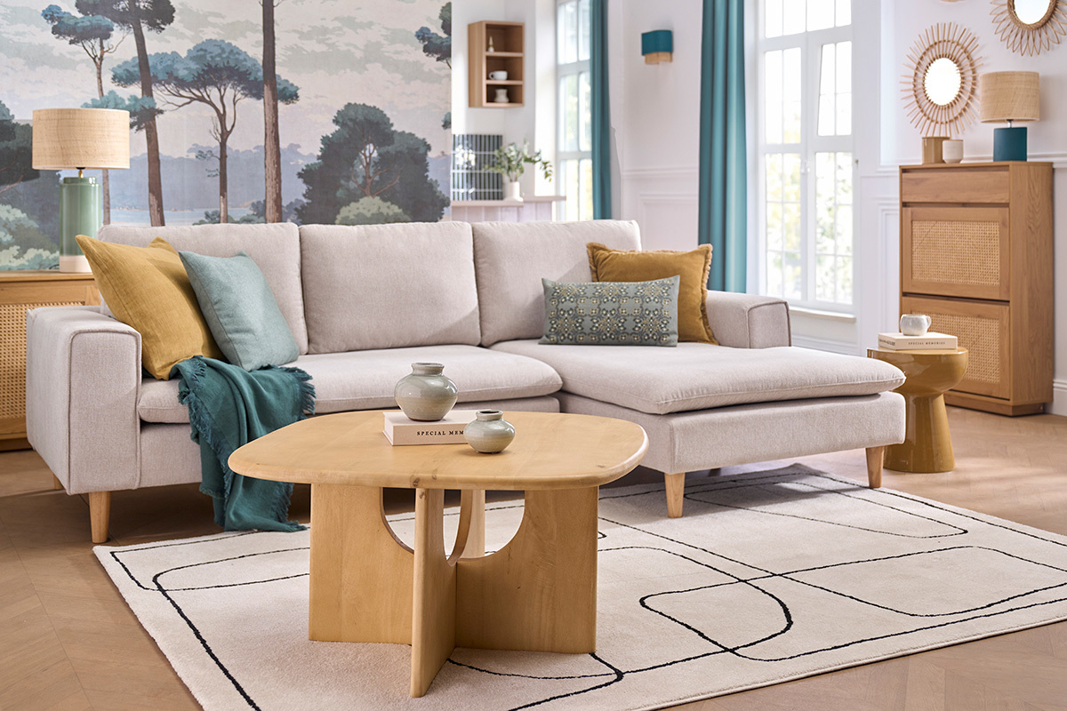 Table basse design bois clair manguier massif L80 cm MASSARI