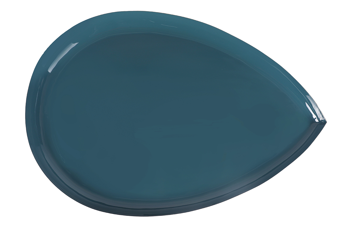 Table basse design en acier laqu� bleu canard et dor� L80 cm DROP