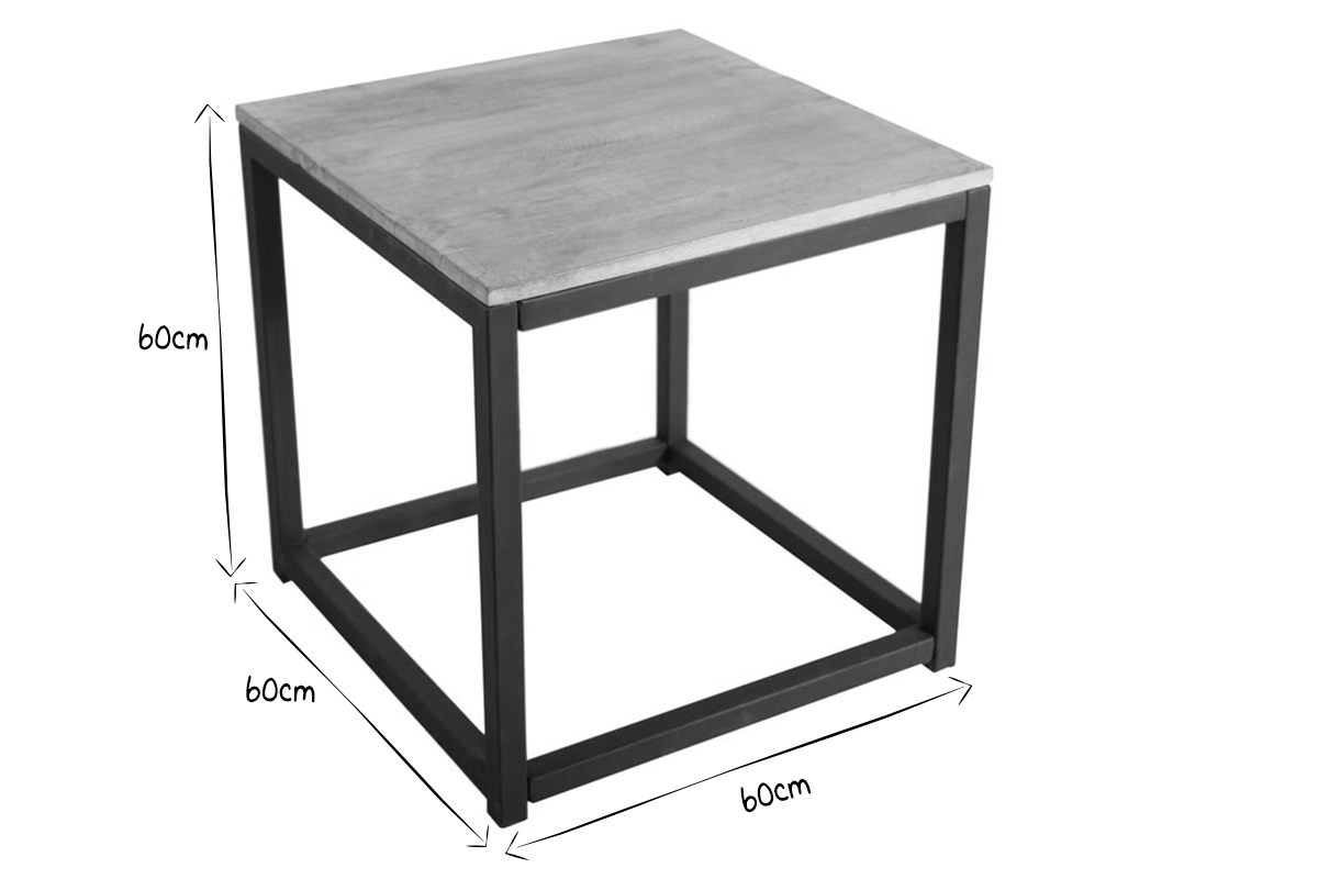 Table basse industrielle carr�e en manguier massif et m�tal FACTORY