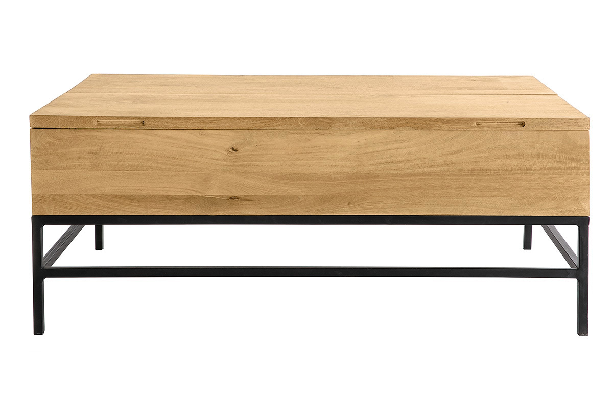 Table basse relevable industrielle bois manguier massif et m�tal noir L110 cm YPSTER
