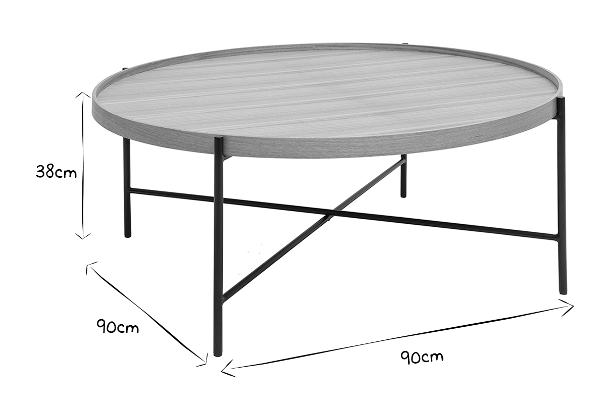 Table basse ronde bois clair et m�tal noir D90 cm BASSY