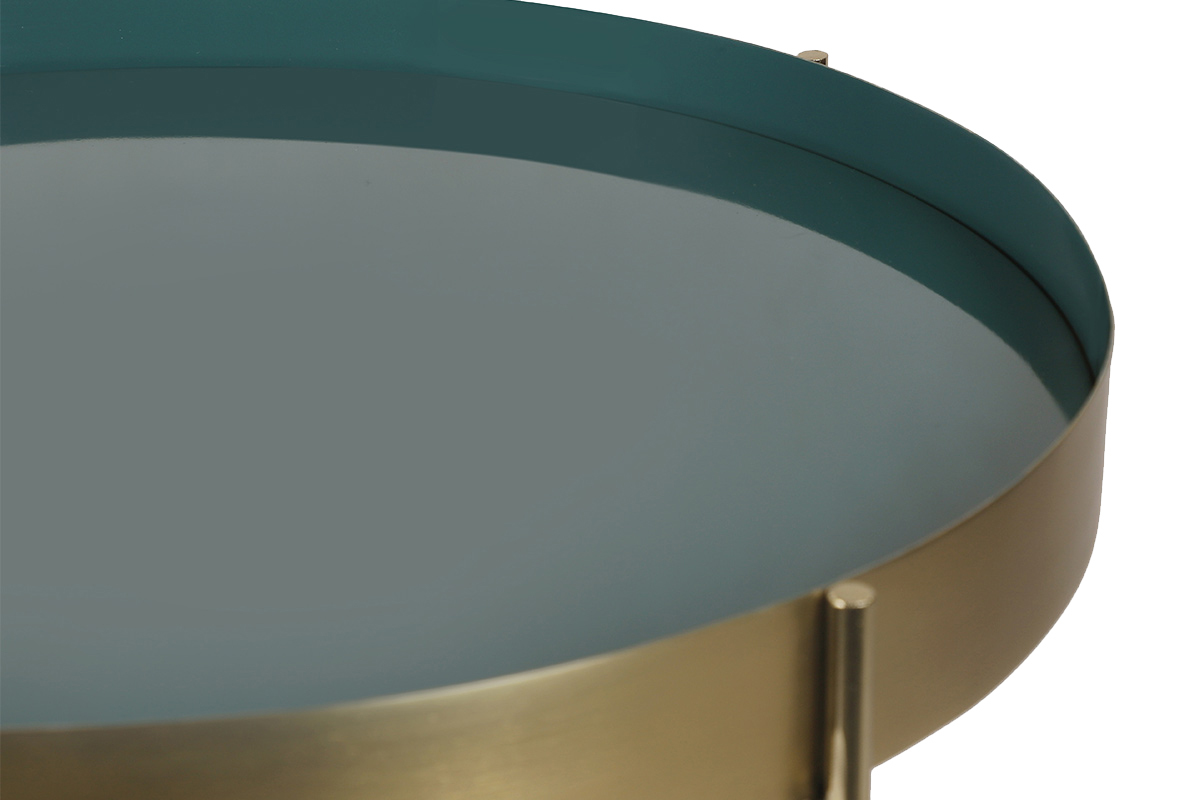 Table d'appoint avec plateau r�versible bleu canard / blanc D51 cm SATEEN