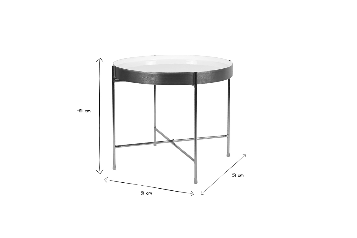 Table d'appoint avec plateau r�versible bleu canard / blanc D51 cm SATEEN