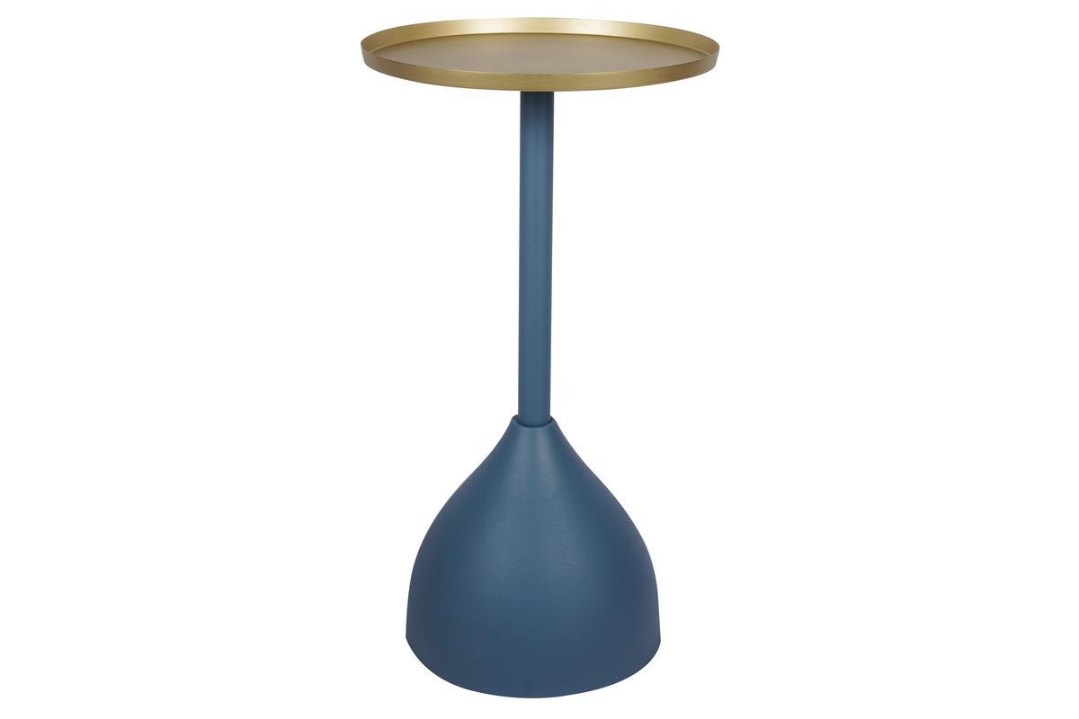 Table d'appoint design en m�tal bleu p�trole mat et plateau dor� RAMSES