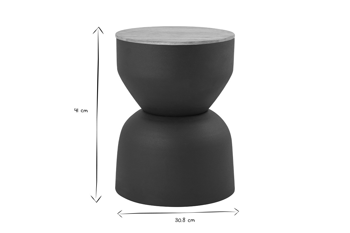 Table d'appoint ronde design avec rangement en m�tal gris anthracite et bois manguier massif D30 cm YOYO
