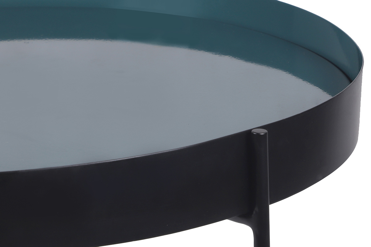 Table d'apppoint ronde avec plateau r�versible bleu canard / noir D51 cm SATEEN