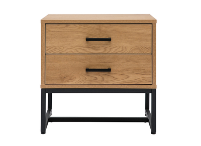 Table de chevet avec rangements 2 tiroirs finition bois clair ch&ecirc;ne et m&eacute;tal noir LOVATO