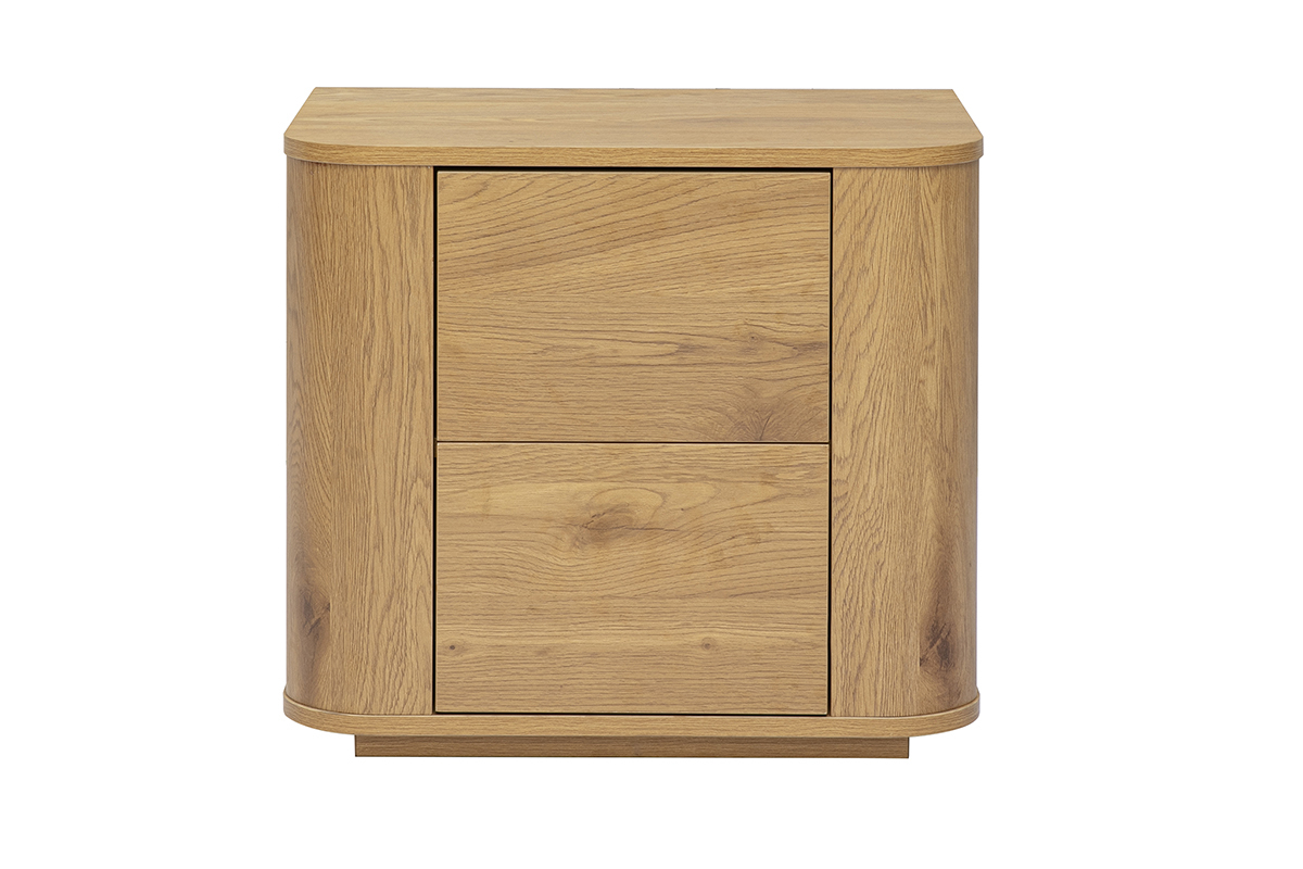 Table de chevet NEGAN en bois clair avec 2 tiroirs, vue de face.