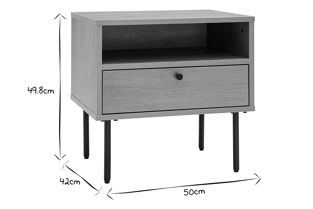 Table de chevet avec rangements finition bois clair ch�ne et m�tal noir PERNELLE