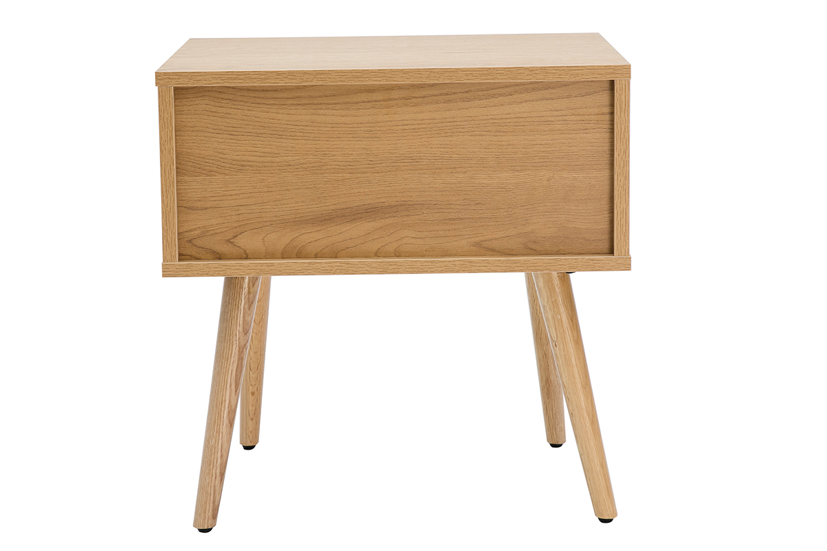 Table de chevet finition bois clair, cannage rotin et m�tal noir MANILLE