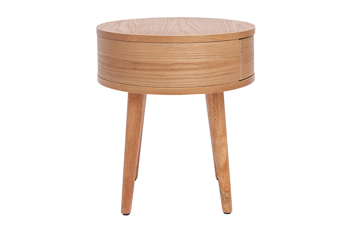 Table de chevet ronde en bois clair avec tiroir JUDITH