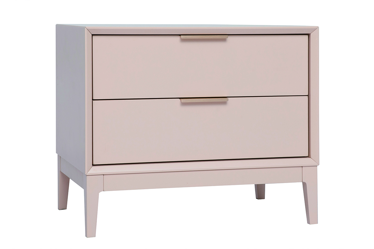 Table de chevet rose poudr� et m�tal dor� avec rangements GIANA