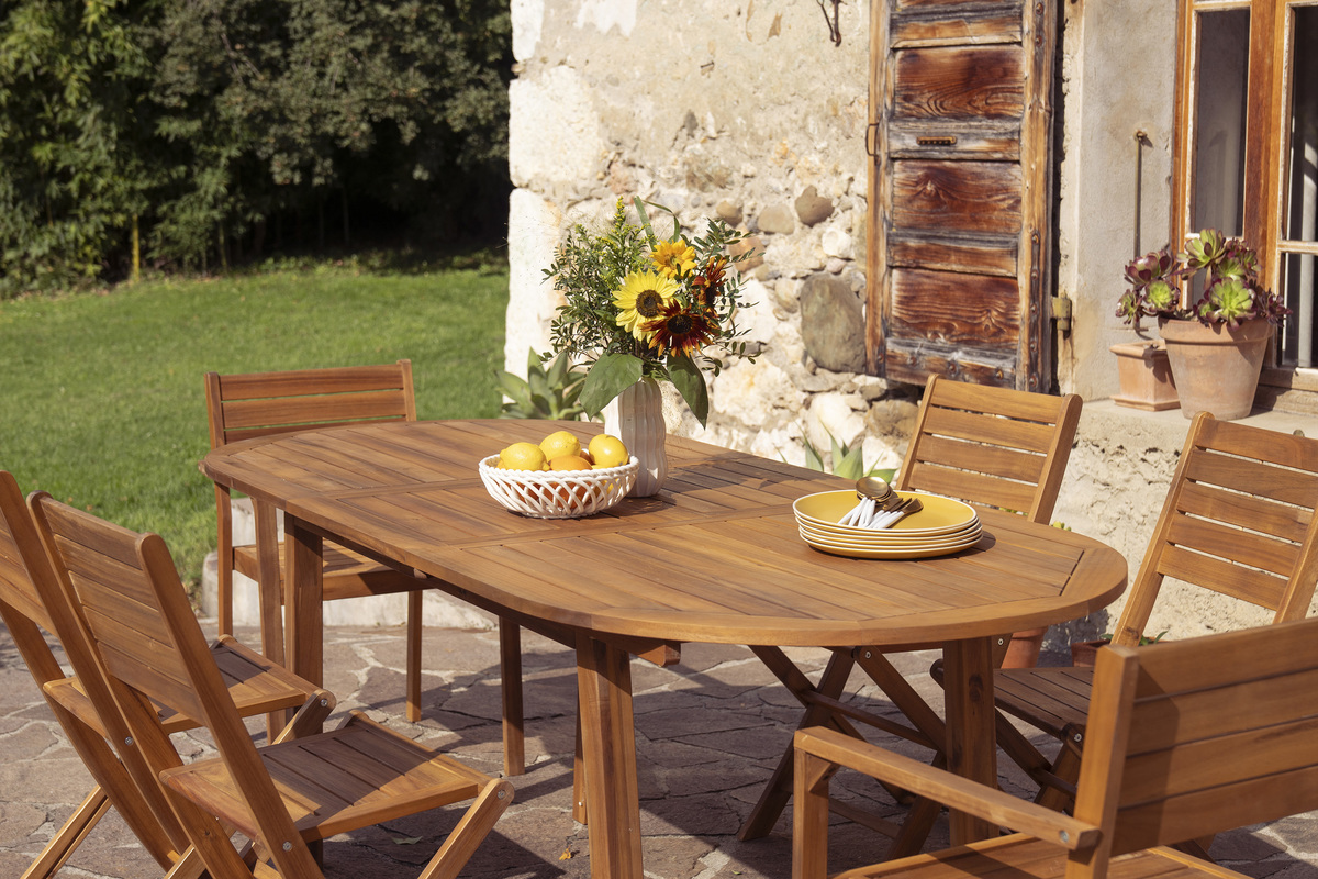 Table de jardin extensible rallonges int�gr�es en bois massif L160-210 cm MAYEL