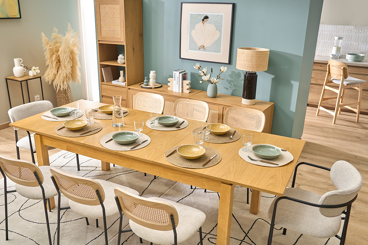 Table extensible avec rallonges int�gr�es en bois clair ch�ne L170-230 cm SYLVA