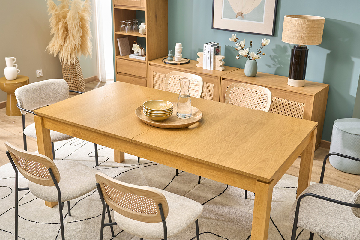 Table extensible avec rallonges int�gr�es en bois clair ch�ne L170-230 cm SYLVA