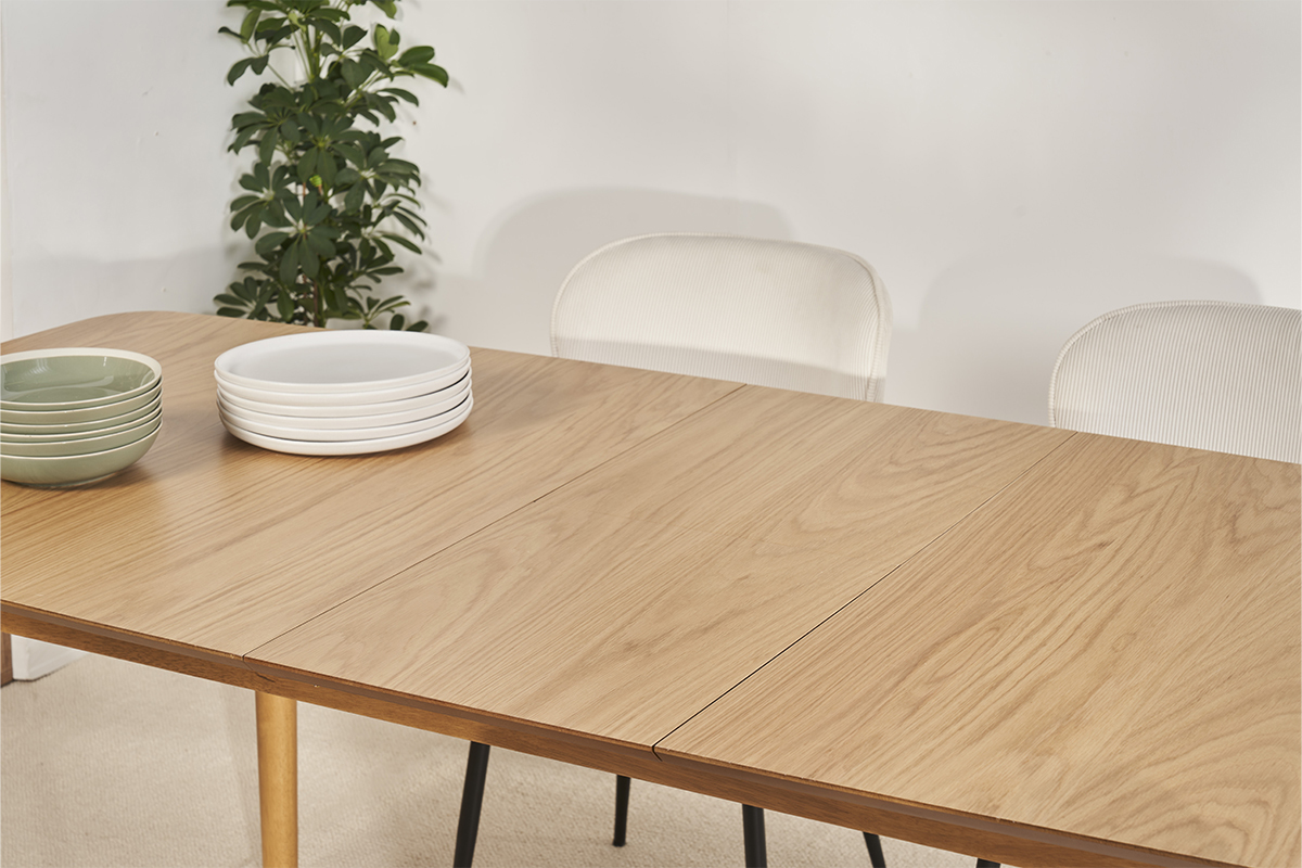 Table extensible rallonges int�gr�es rectangulaire en bois clair ch�ne L180-220 cm EGO
