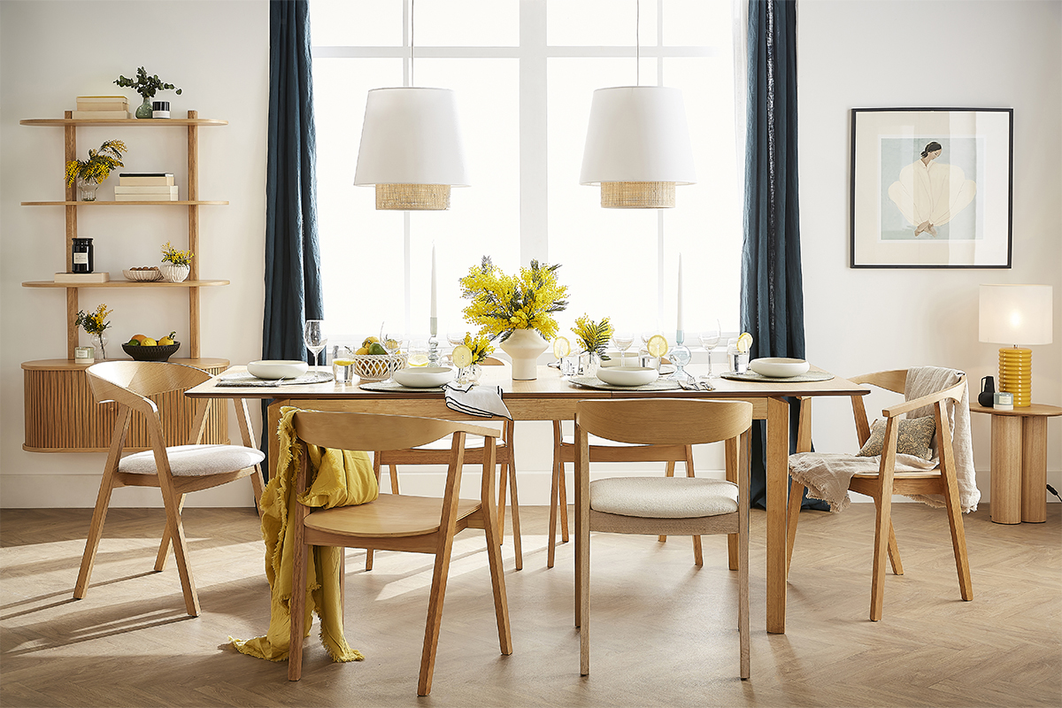 Table extensible rallonges int�gr�es rectangulaire en bois clair fr�ne L160-210 cm BONAVISTA