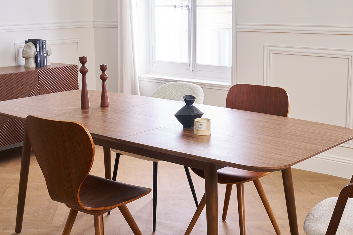 Table extensible rallonges int�gr�es rectangulaire en bois fonc� noyer L160-210 cm ANK