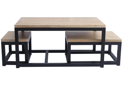 Tables basses gigognes bois manguier massif et m&eacute;tal noir (lot de 3) FACTORY