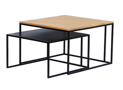 Tables basses gigognes carr&eacute;es bois manguier massif et m&eacute;tal noir (lot de 2) TAHL