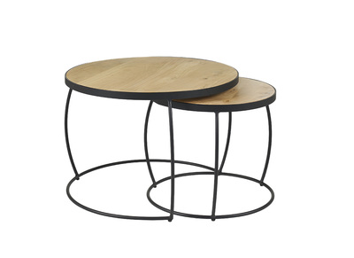 Tables basses gigognes rondes bois manguier massif (lot de 2) BARREL