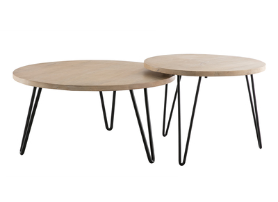 Tables basses gigognes rondes bois manguier massif et m&eacute;tal noir (lot de 2) VIBES