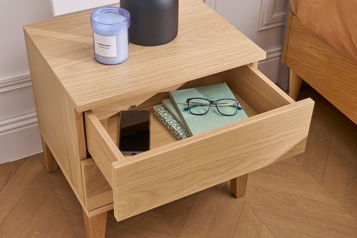 Tables de chevet avec rangements 2 tiroirs scandinave bois clair ch�ne (lot de 2) FREDDY