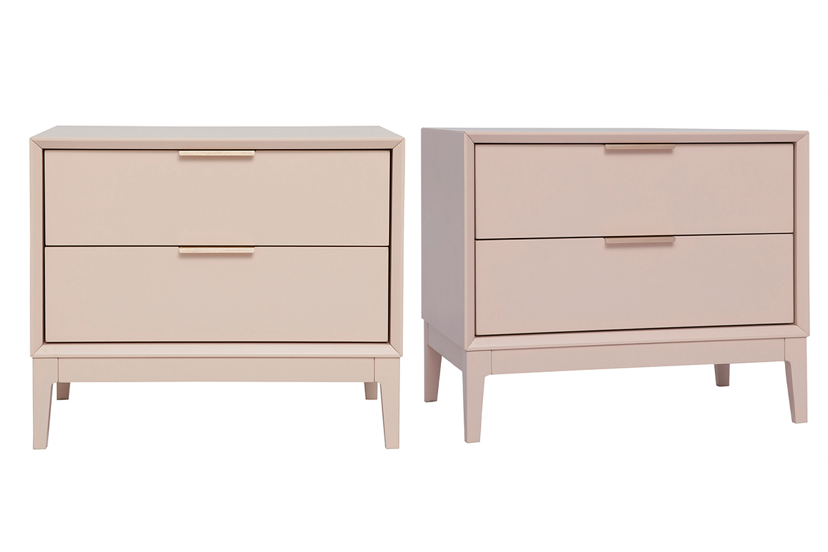 Tables de chevet rose et m�tal dor� avec rangements (lot de 2) GIANA