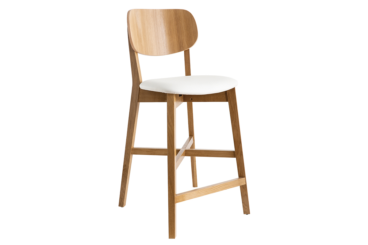 Tabouret de bar bois clair ch�ne et blanc H65 cm LUCIA